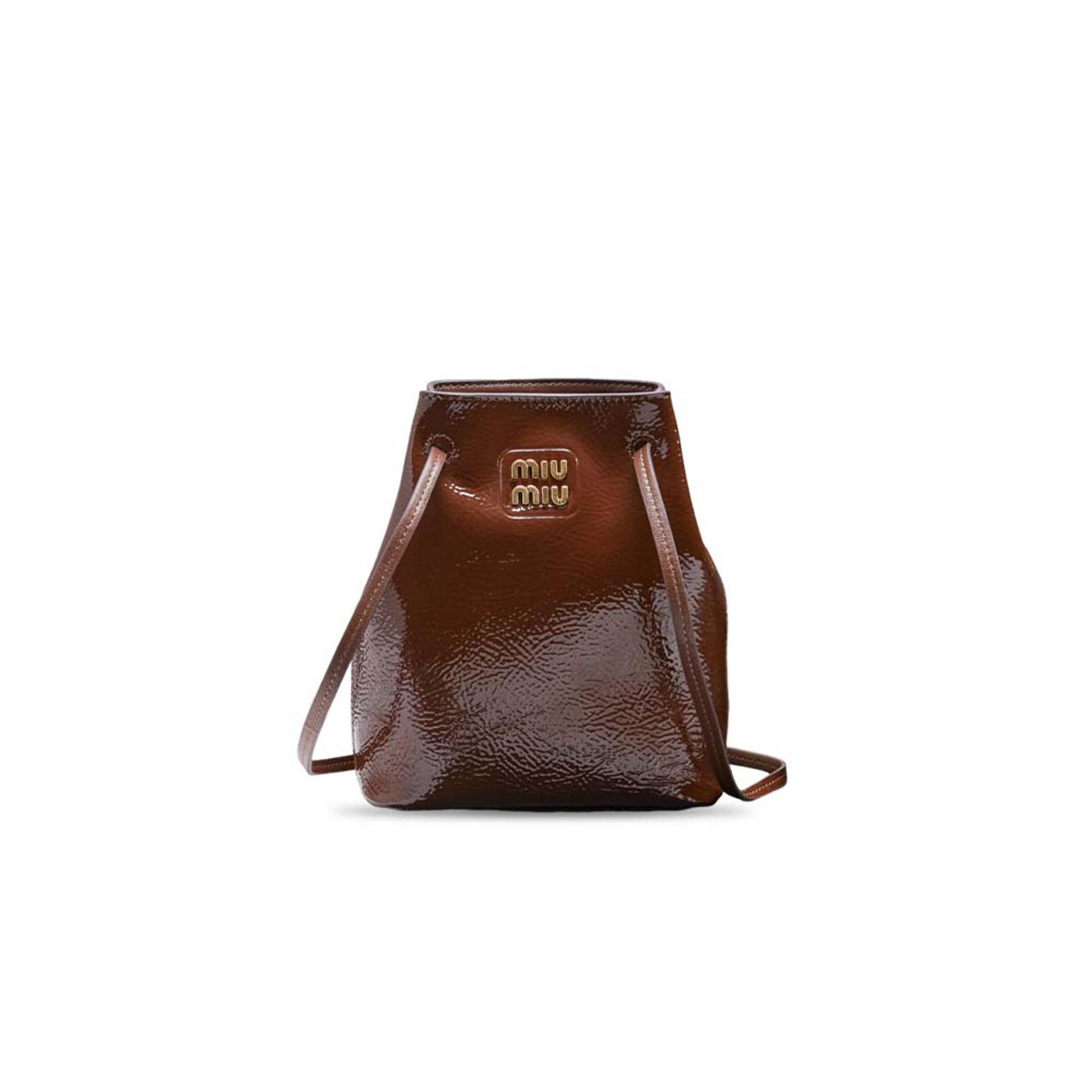 MIU MIU BROWN NAPLAK PATENT LEATHER POUCH 5NF460 (17*14*6cm)
